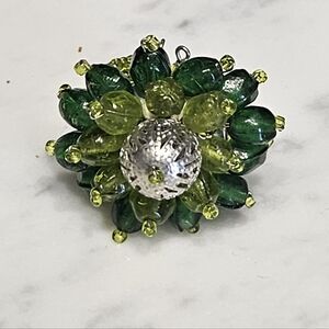 Unique Large, Green Beaded Adjustable Ring